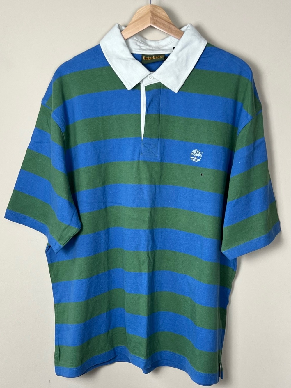 Timberland Vintage Y2K Blue Green Striped Rugby Polo Shirt XL NWT - Picture 2 of 10